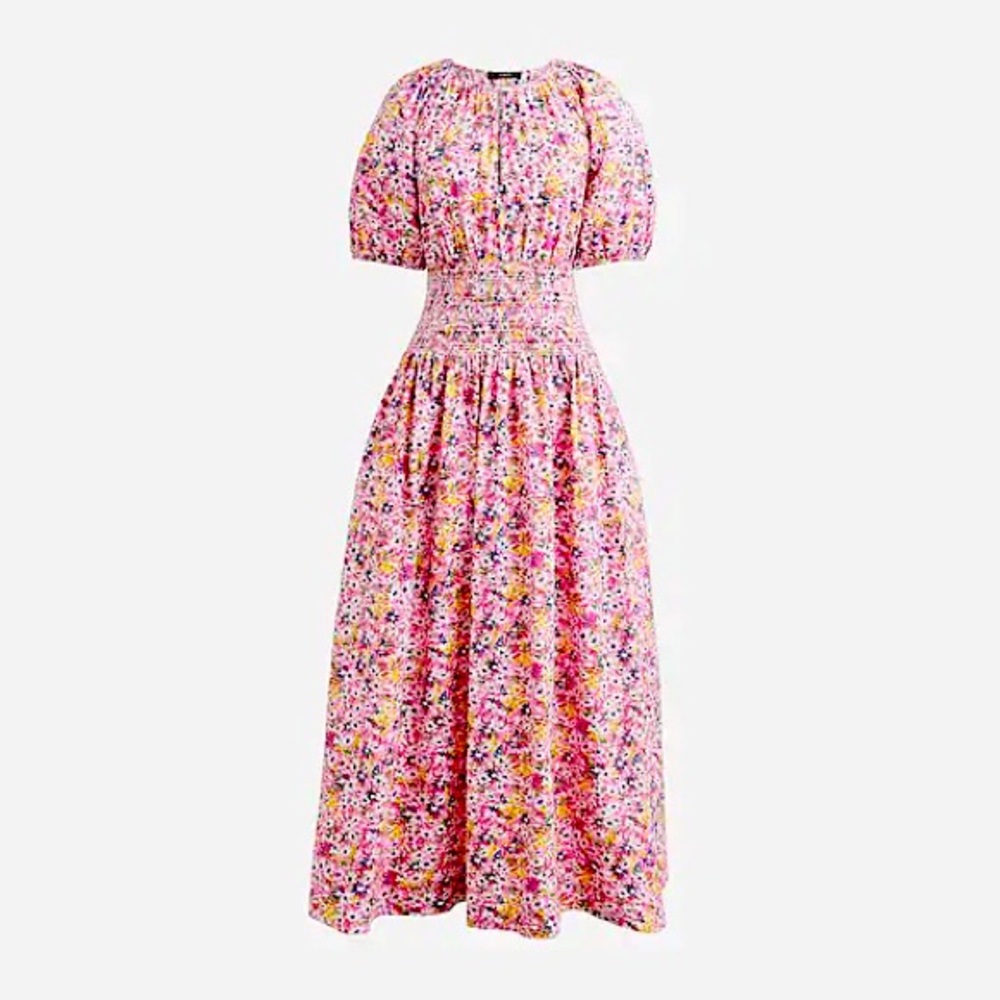 New! J. Crew Puff-sleeve smocked-waist midi dress in floral fields Size xsmall